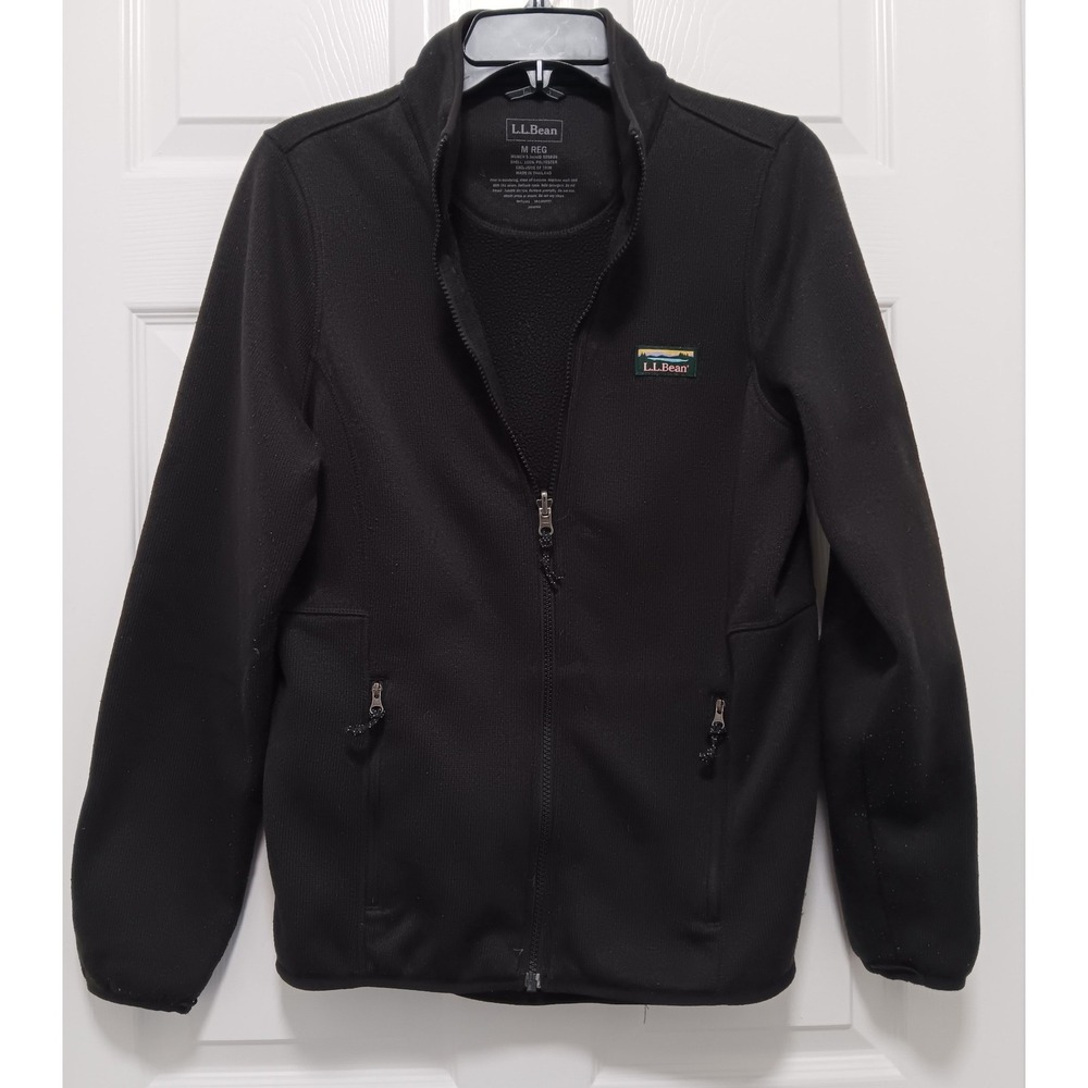 LL Bean Mens Sweater Fleece Full Zip Jacket Black Mock Neck 501839 Size M Reg